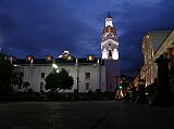 Ecuador Quito 02-10 Old Quito Plaza Grande Cathedral and Presidential Palace At Night The Plaza Grande in Old Quito is very beautiful when all the buildings are lit up after dark. Here is a nighttime view of the Cathedral and Presidential Palace.